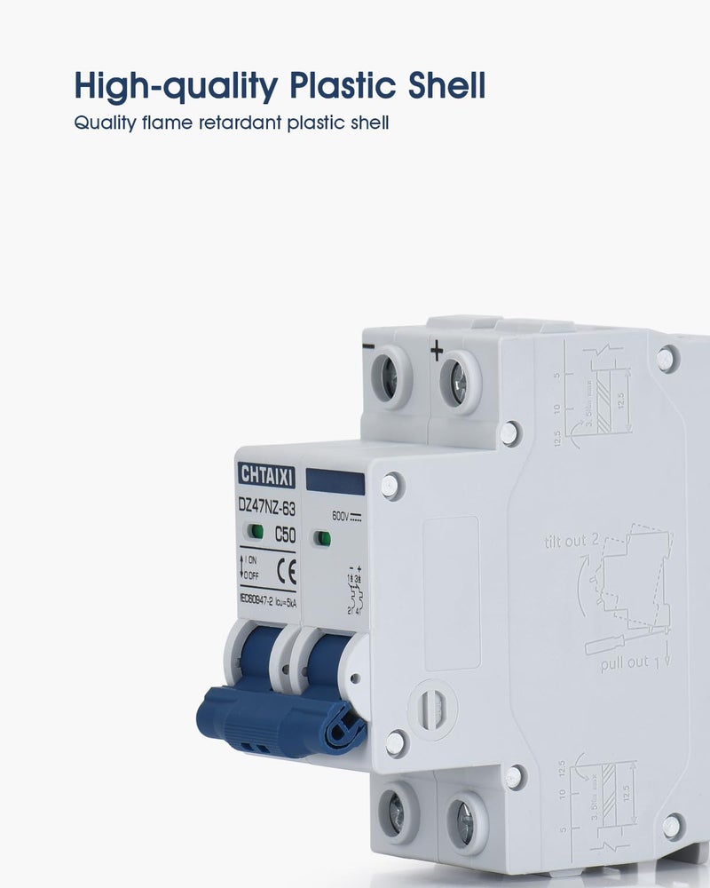 CHTAIXI DC Miniature Circuit Breaker, 2 Pole 600V 32 Amp Isolator for Solar PV System, Thermal Magnetic Trip, DIN Rail Mount DC Disconnect Switch C32 - Image 5